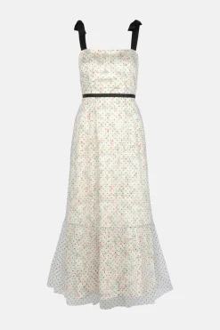 Clearance Oasis Floral Print Tie Detail Midi Dress Multi