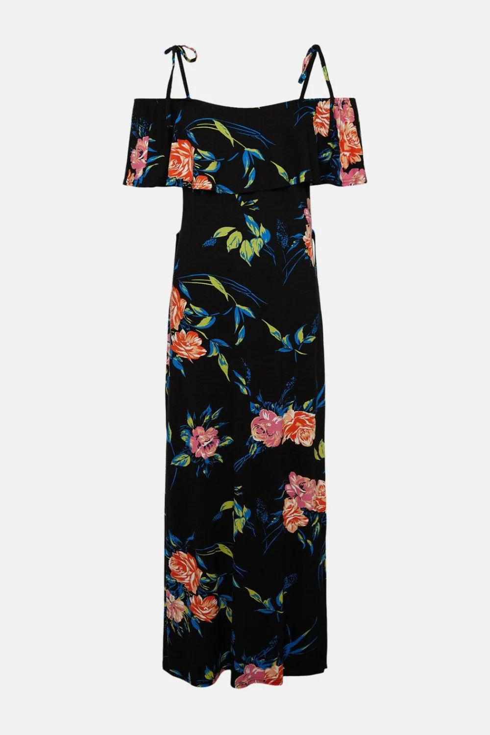 New Oasis Floral Printed Bardot Maxi Dress Black