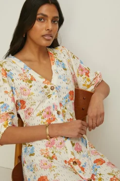 Sale Oasis Floral Printed Broderie Tiered Midi Dress Multi