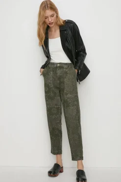 Hot Oasis Floral Printed Canvas Utility Trouser Khaki
