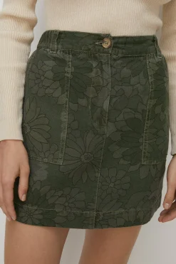 Discount Oasis Floral Printed Canvas Utility Skirt Khaki