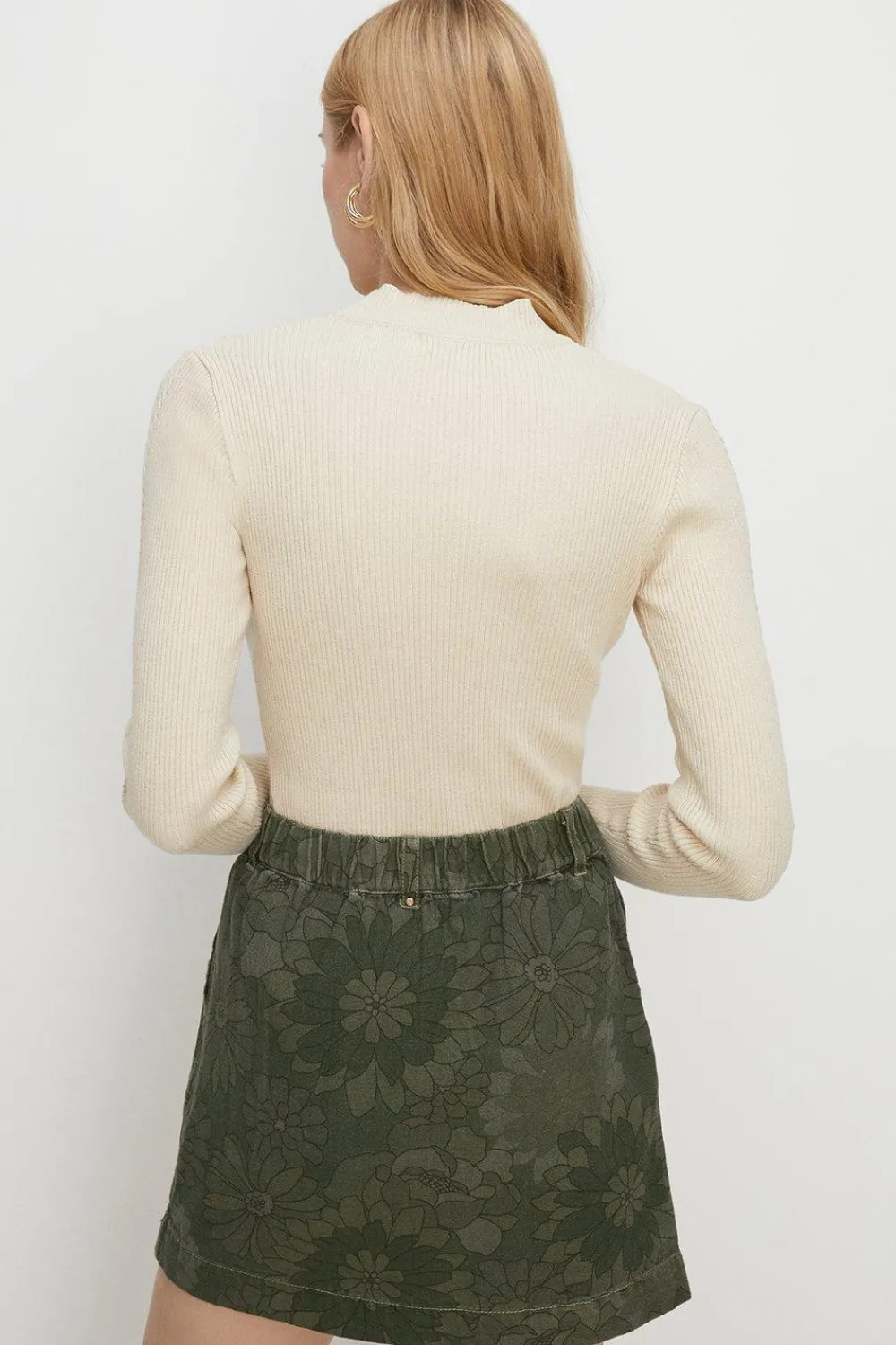Discount Oasis Floral Printed Canvas Utility Skirt Khaki