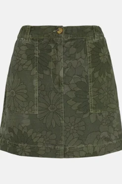 Discount Oasis Floral Printed Canvas Utility Skirt Khaki