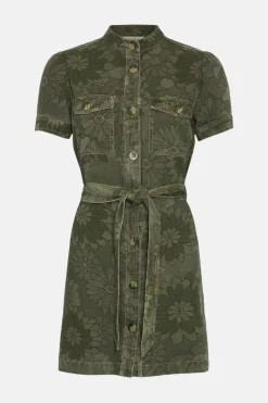 Online Oasis Floral Printed Canvas Utility Dress Khaki