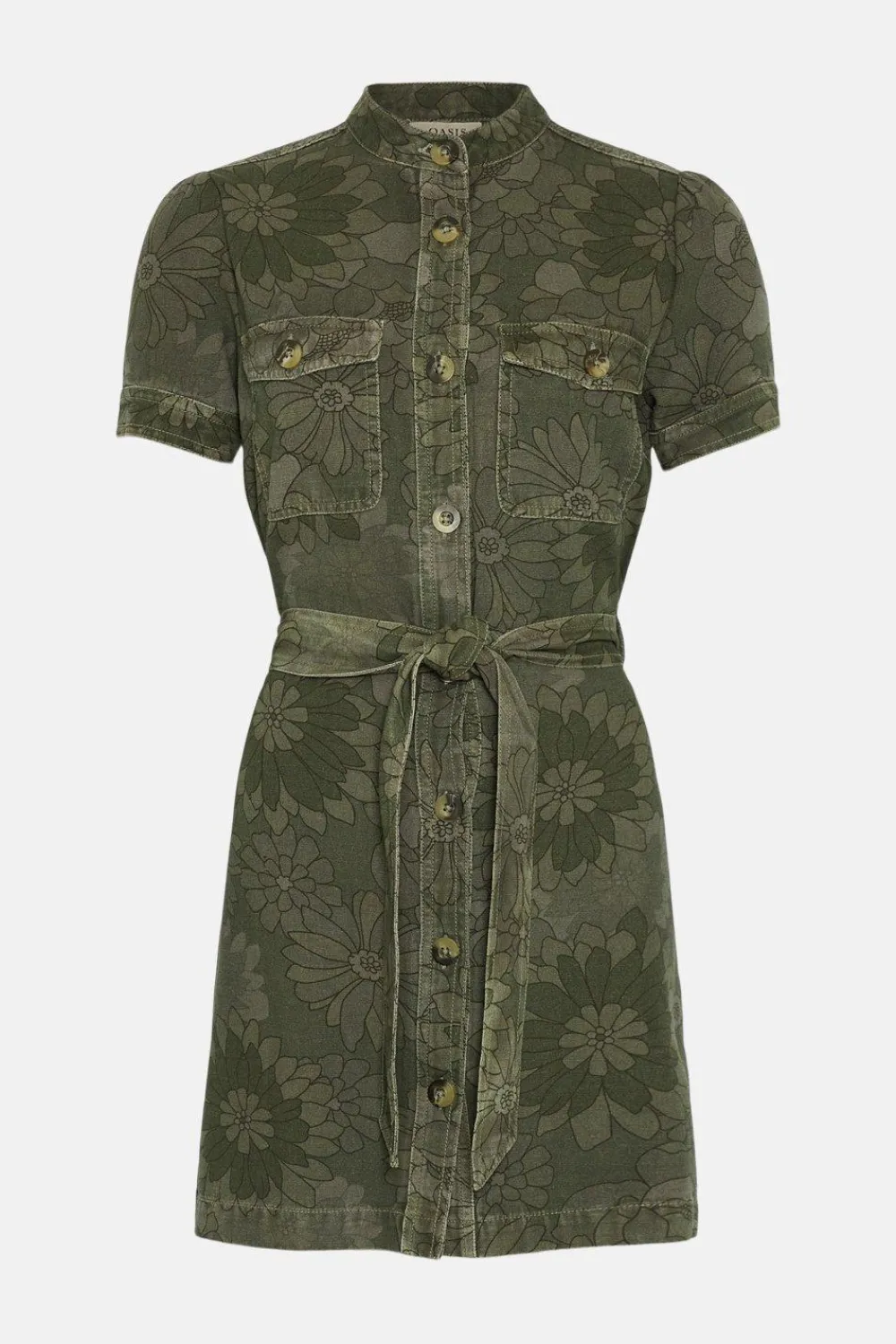 Online Oasis Floral Printed Canvas Utility Dress Khaki