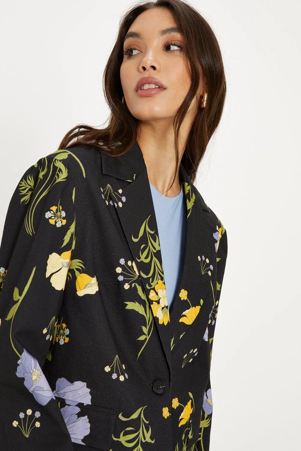 Sale Oasis Floral Printed Cotton Blazer Multi
