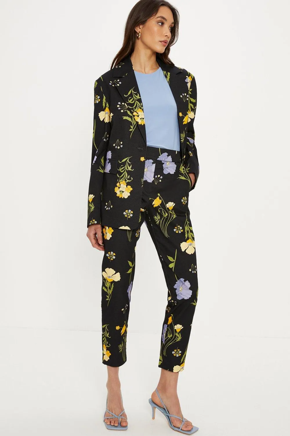 Sale Oasis Floral Printed Cotton Blazer Multi