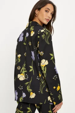 Sale Oasis Floral Printed Cotton Blazer Multi