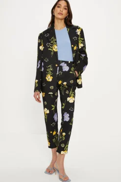 Discount Oasis Floral Printed Cotton Tapered Trousers Multi
