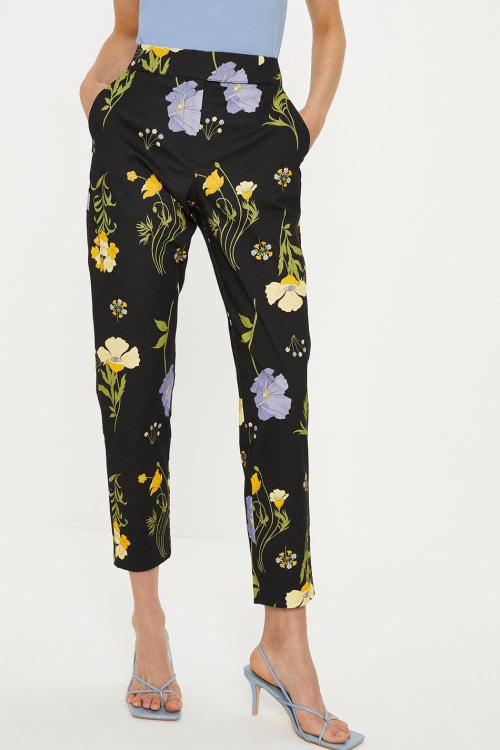 Discount Oasis Floral Printed Cotton Tapered Trousers Multi