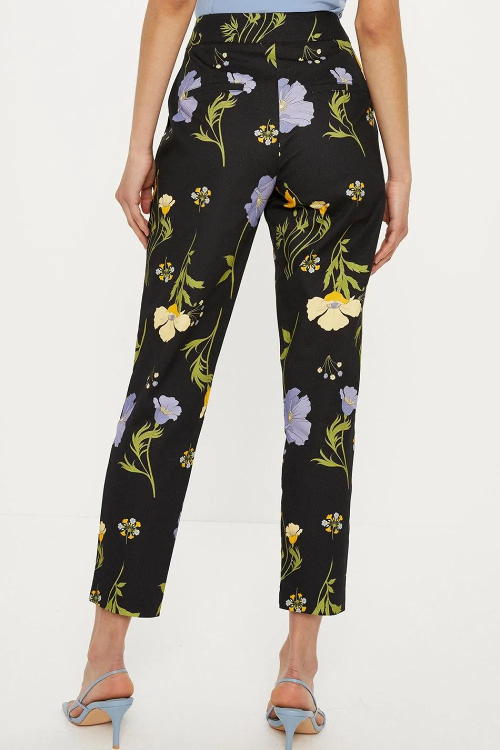 Discount Oasis Floral Printed Cotton Tapered Trousers Multi