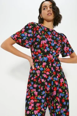 Discount Oasis Floral Printed Crepe Belted Jumpsuit Multi