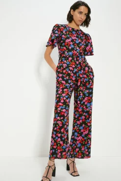 Discount Oasis Floral Printed Crepe Belted Jumpsuit Multi