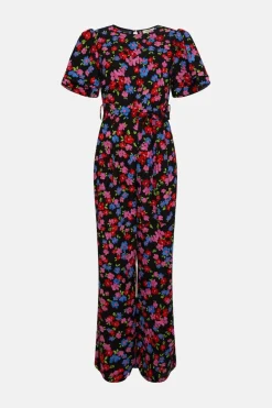 Discount Oasis Floral Printed Crepe Belted Jumpsuit Multi