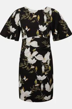 Best Oasis Floral Printed Crepe Flare Sleeve Tailored Dress Black