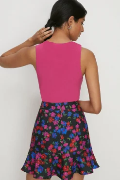 Fashion Oasis Floral Printed Flippy Mini Skirt Black