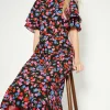 Best Oasis Floral Printed Frill Detail Belted Midi Dress Multi