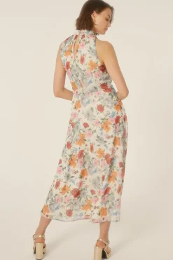Online Oasis Floral Printed Halter Midi Dress Poppy