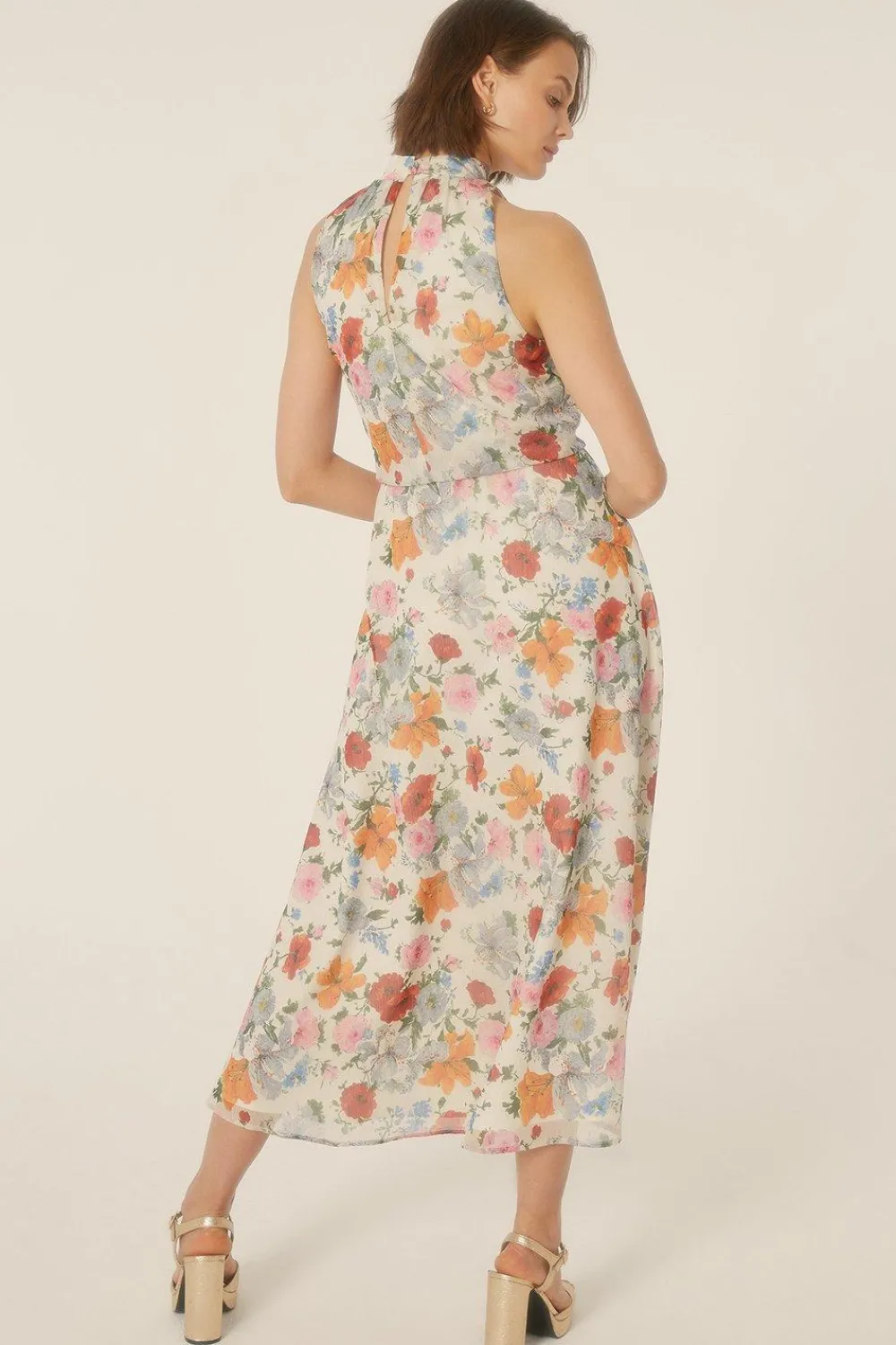 Online Oasis Floral Printed Halter Midi Dress Poppy