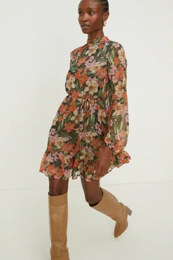Best Oasis Floral Printed Metallic Chiffon Mini Dress Multi