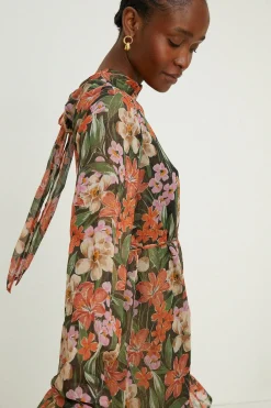 Best Oasis Floral Printed Metallic Chiffon Mini Dress Multi