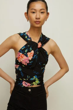 Sale Oasis Floral Printed Multiway Top Black