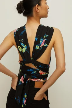 Sale Oasis Floral Printed Multiway Top Black