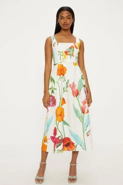 Best Oasis Floral Printed Ottoman Twill Midi Dress Multi