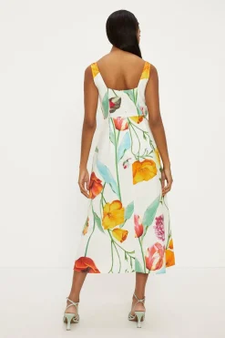 Best Oasis Floral Printed Ottoman Twill Midi Dress Multi