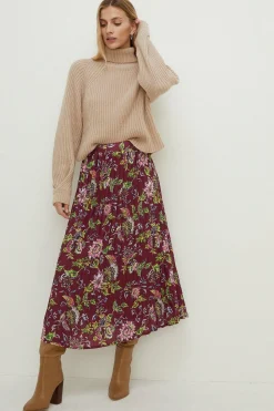 Best Oasis Floral Printed Pleated Midi Skirt Berry