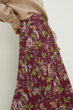 Best Oasis Floral Printed Pleated Midi Skirt Berry