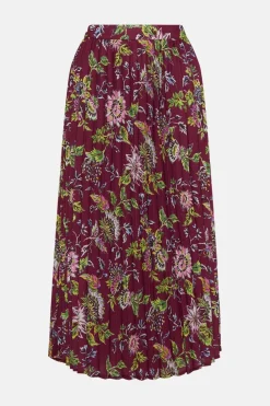 Best Oasis Floral Printed Pleated Midi Skirt Berry
