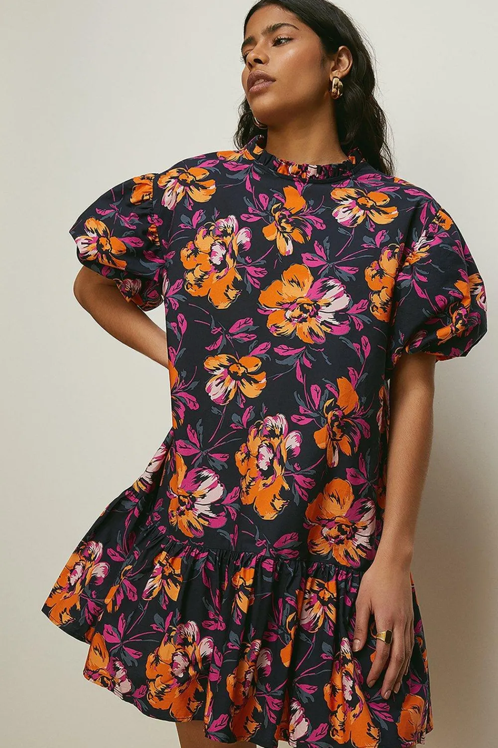 Online Oasis Floral Printed Poplin Smock Dress Navy