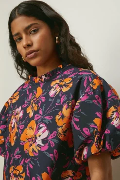 Online Oasis Floral Printed Poplin Smock Dress Navy