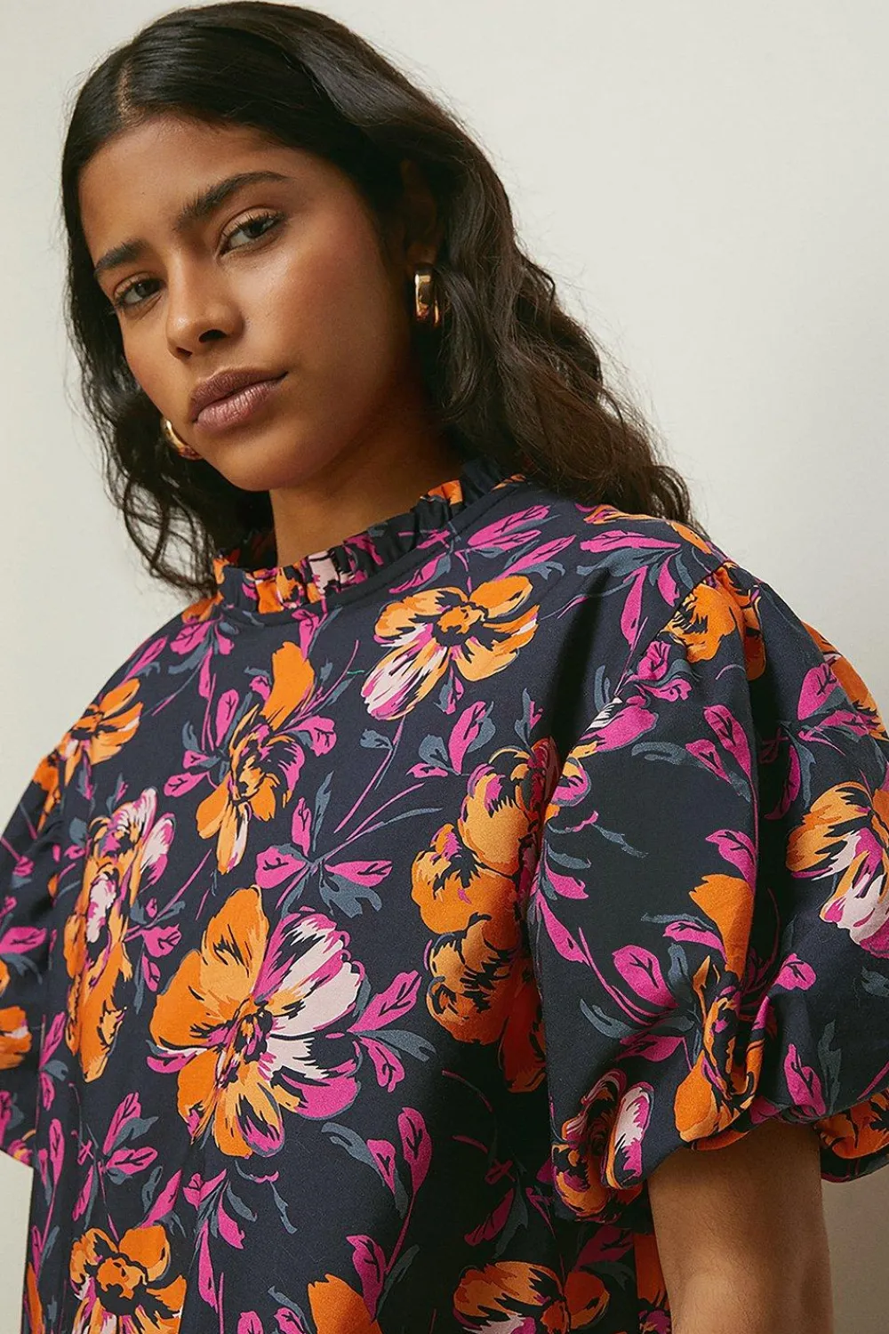 Online Oasis Floral Printed Poplin Smock Dress Navy
