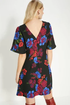 Discount Oasis Floral Printed Ruched Detail Crepe Mini Dress Multi
