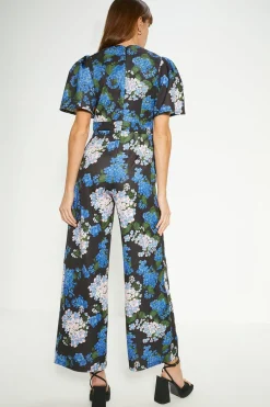 New Oasis Floral Printed Scuba Cut Out Jumpsuit Blue