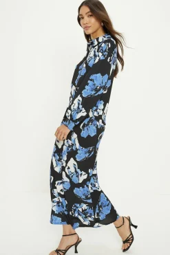 Clearance Oasis Floral Printed Seam Detail Midi Skirt Blue