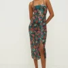 Sale Oasis Floral Printed Sequin Cross Back Midi Dress Black