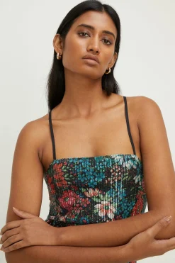 Sale Oasis Floral Printed Sequin Cross Back Midi Dress Black