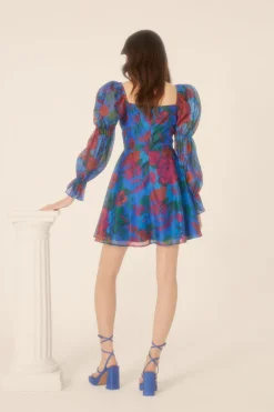 Outlet Oasis Floral Printed Square Neck Organza Dress Blue