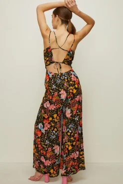 Best Oasis Floral Printed Tie Back Strappy Jumpsuit Black
