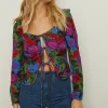 Fashion Oasis Floral Printed Tie Detail Top Green