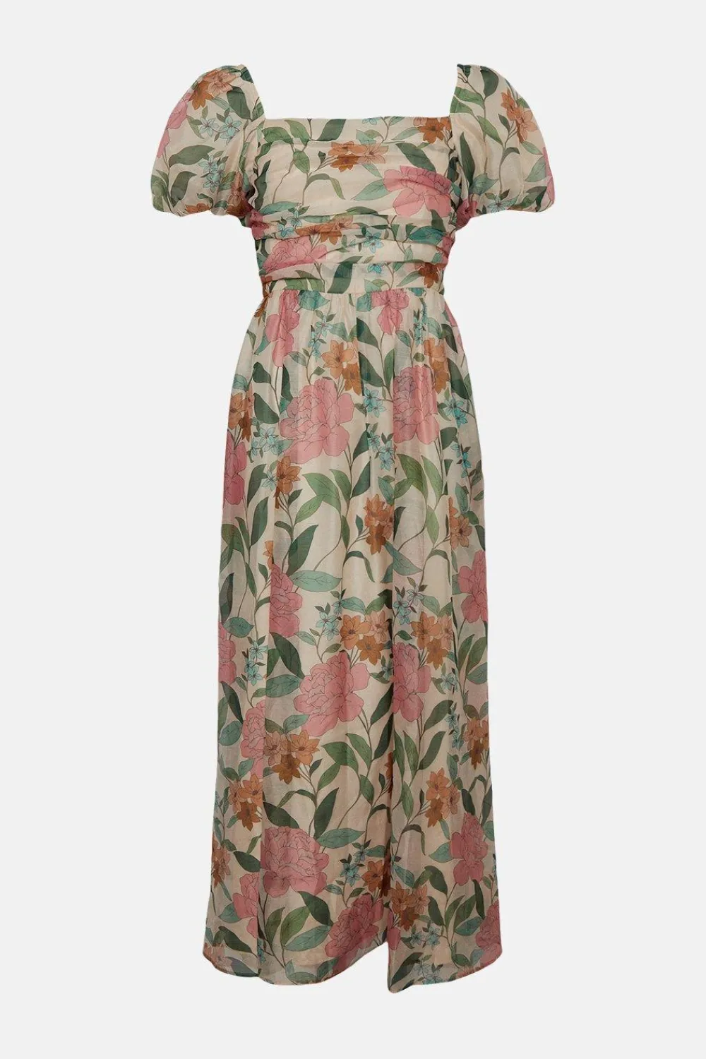 Discount Oasis Floral Ruched Detail Organza Midi Dress Navy