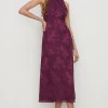 Discount Oasis Floral Satin Burnout Halter Neck Midi Dress Purple