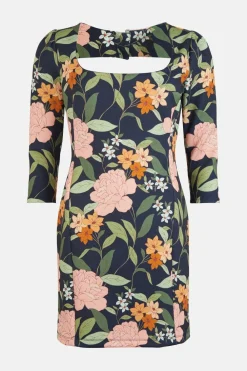 Best Oasis Floral Scuba Shift Mini Dress Navy