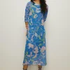 Discount Oasis Floral Shirred Neck Mesh Midi Dress Blue