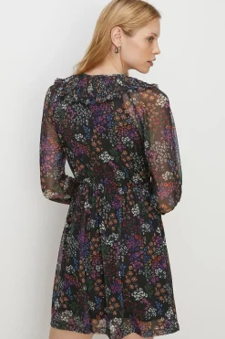 Outlet Oasis Floral Shirred Neck Mesh Skater Mini Dress Black