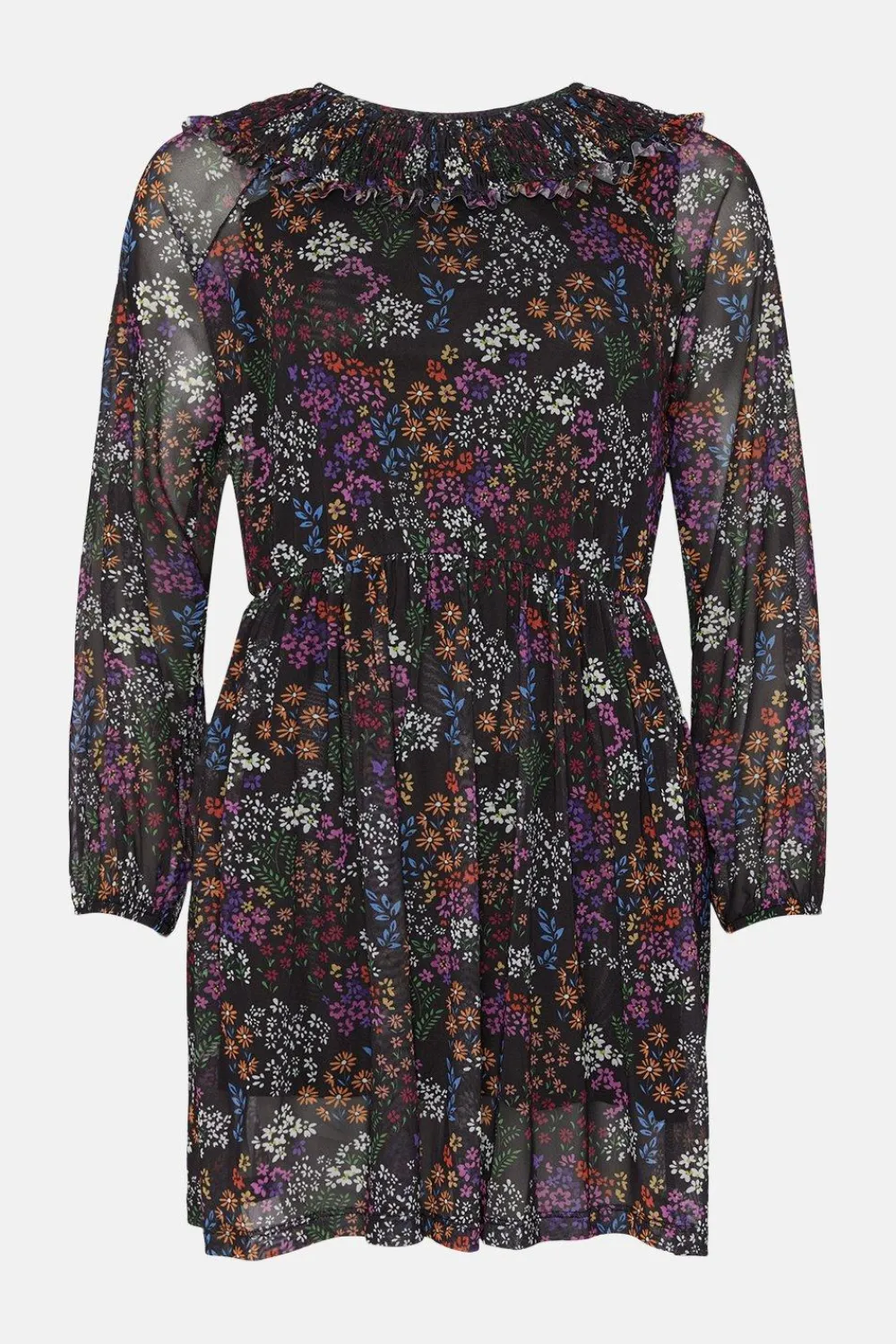 Outlet Oasis Floral Shirred Neck Mesh Skater Mini Dress Black