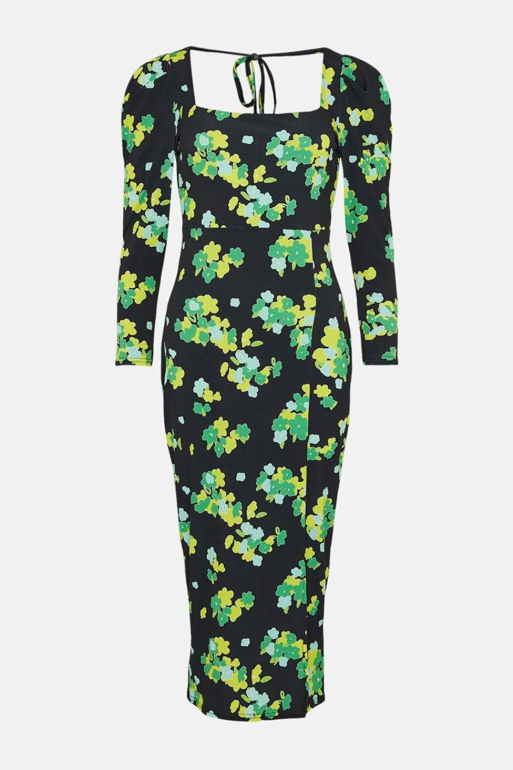 Outlet Oasis Floral Slinky Jersey Neck Tie Midi Dress Black